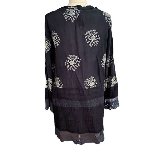 Johnny Was Black Dress Size S Embroidery Lace and Pintucks Mini Country or City - Picture 3 of 13